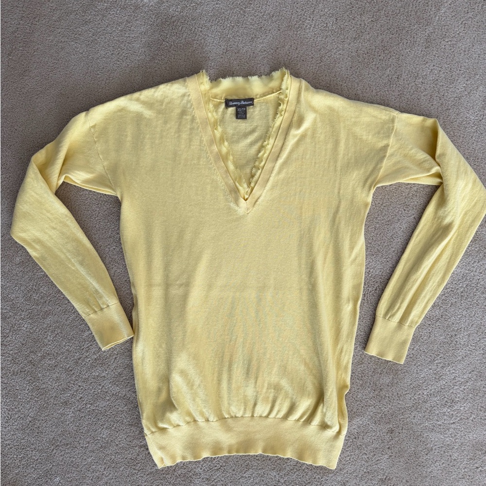 Tommy Bahama Butter Yellow V-Neck Lightweight Sweater